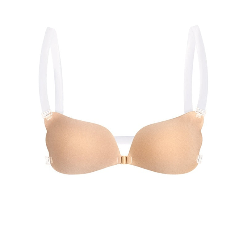 Invisible Bra Push Up Silicone Bra for Wedding Dress Magic Bra with Transparent Straps Backless Bralette Lingerie Top Plus Size