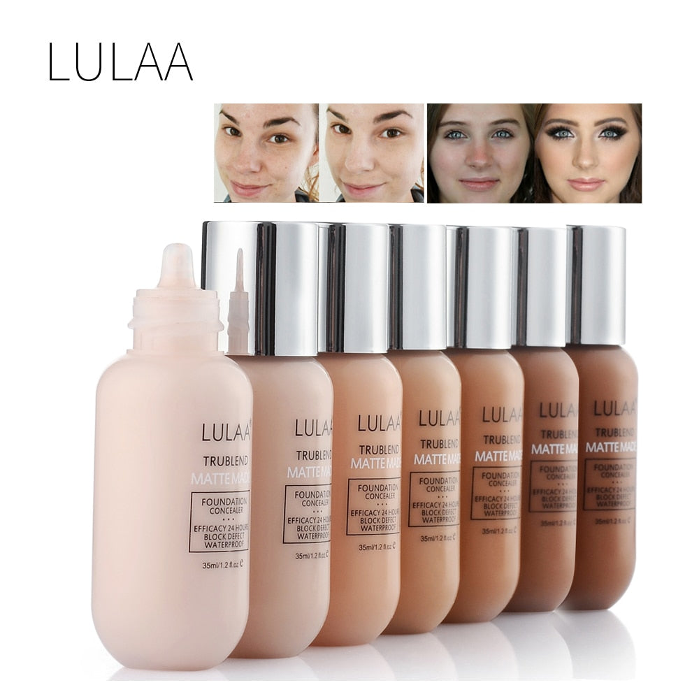 LULAA 35ml Base Makeup Foundation Long-lasting Full Coverage Face Concealer Matte Cushion Liquid Foundation Korean Cosmetic