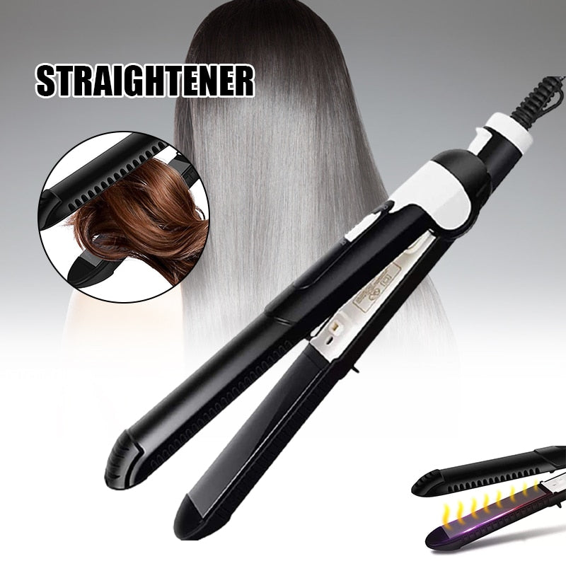 Hair Straightener Straight & Curly Dual Uses Ceramic Tourmaline Ionic Flat Iron Curler Fast Heating for Wet & Dry Hair SANA889