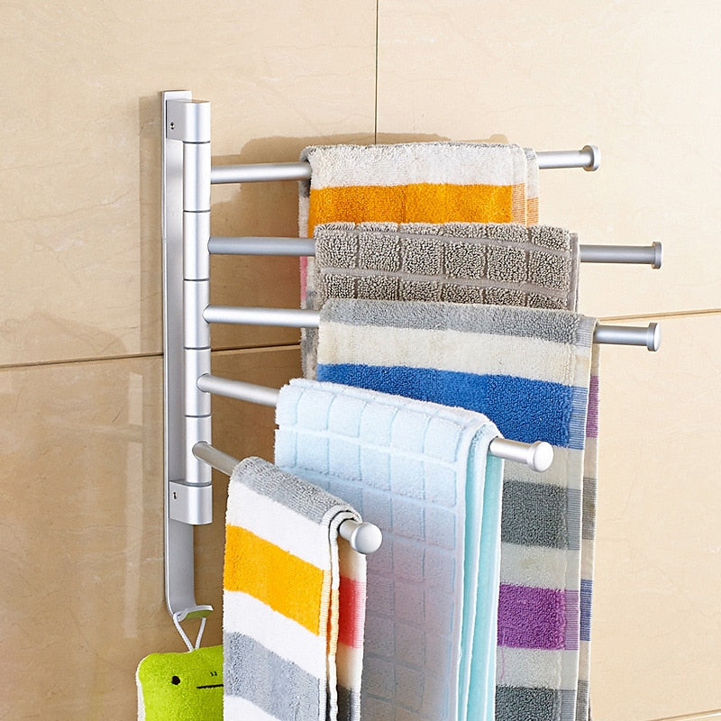 Towel Rack Wall Mounted Bathroom Rotatable Towel Holder 2/3/4/5-Bar Kitchen Shelf Towel Hanger bathroom accessories No Punch