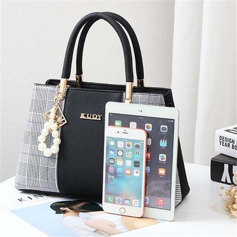 PU Leather Large Capacity Woman Handbag Grid Shoulder Bag Fashion Casual Luxury Designer Patchwork Crossbody Pack