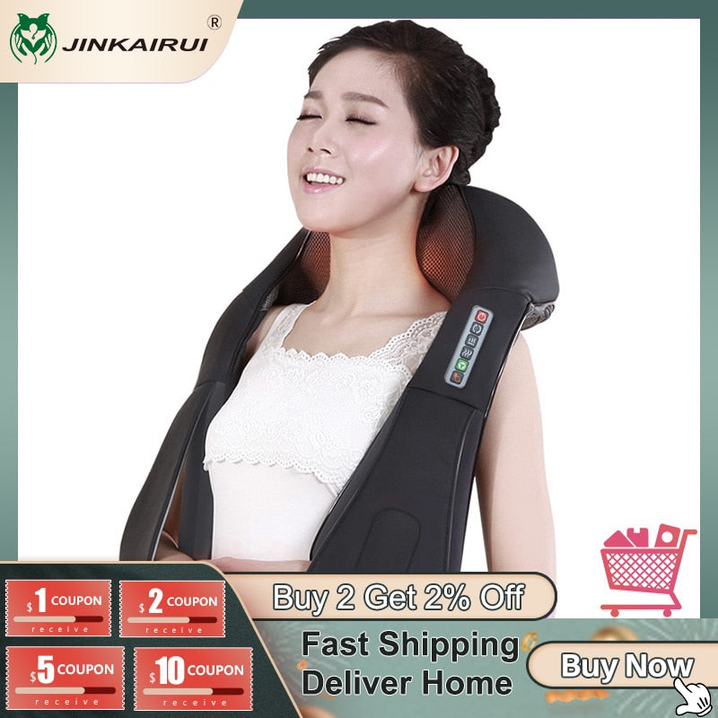 Shiatsu Neck Back Massagem with Heat Deep Kneading Massager Shoulders Legs Foot Full Body Portable Electric Massager Home Office