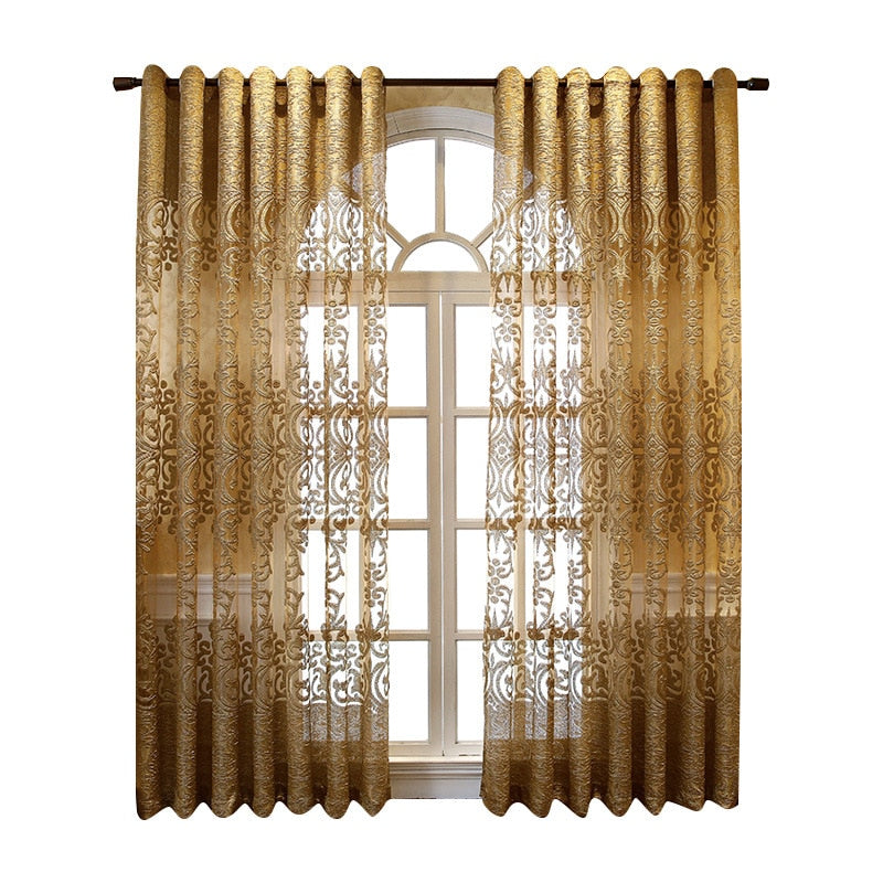 High-end Luxurious European Style Embroidered Curtains for Living Room Bedroom Balcony Villa Palace Golden Shade Curtains