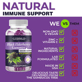 Sambucus Elderberry Gummies Black Elderberry Sweets with Vitamin C and Zinc Immune System Booster Supplements