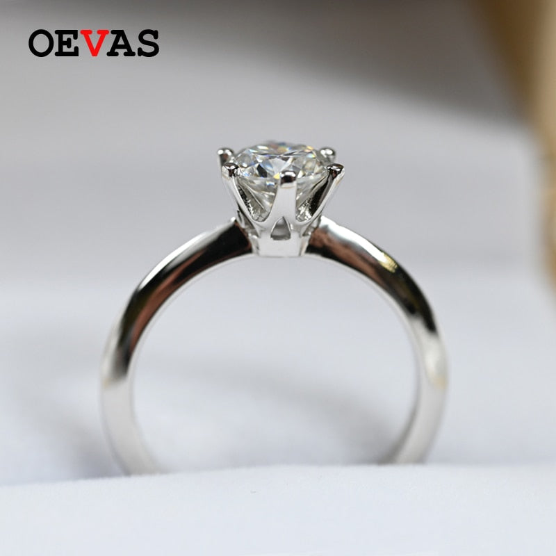 OEVAS Real 1 Carat D Color Moissanite Wedding Rings For Women Top Quality 18K White Gold Color 100% 925 Sterling Silver Jewelry