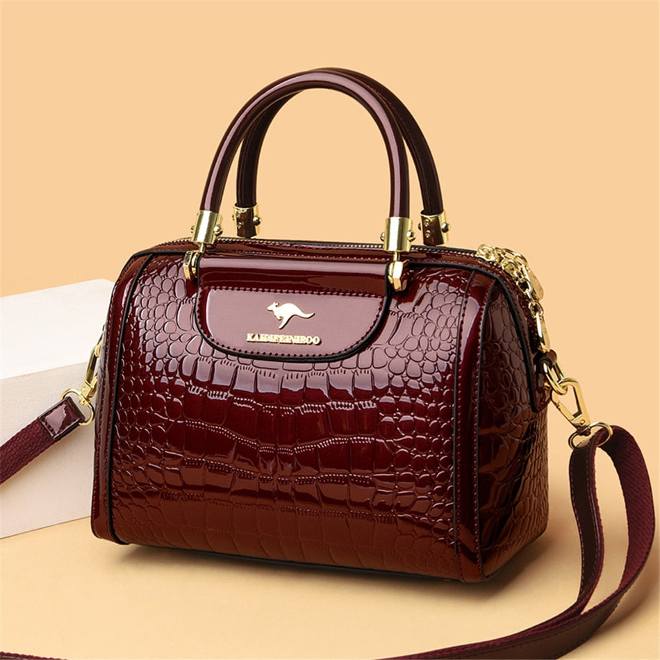 Luxury Patent Leather Handbags for Women Designer Crocodile Pattern Women's Shoulder Crossbody Bag New Ladies Messenger Purses