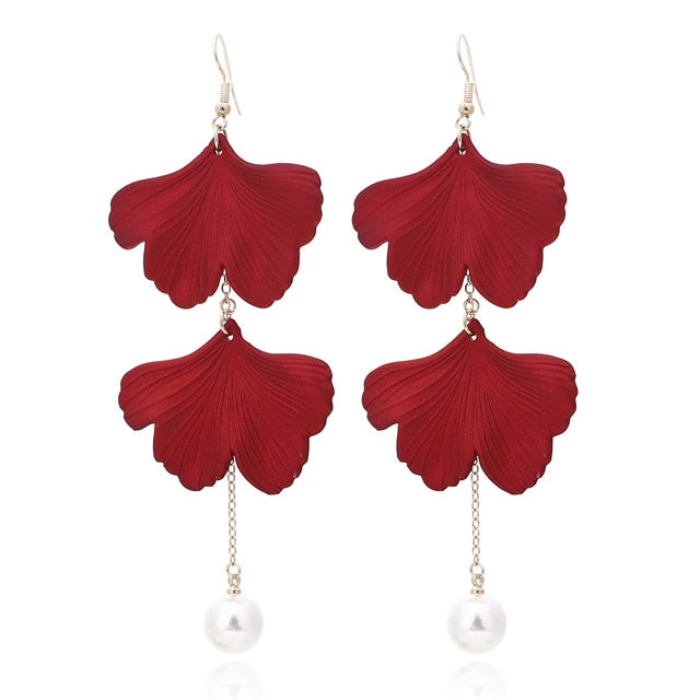 XIYANIKE 2019 New Arrival Vintage Women Dangle Earrings Sexy Rose Petal Long Tassel Earrings Female Korean Jewelry Red Earrings