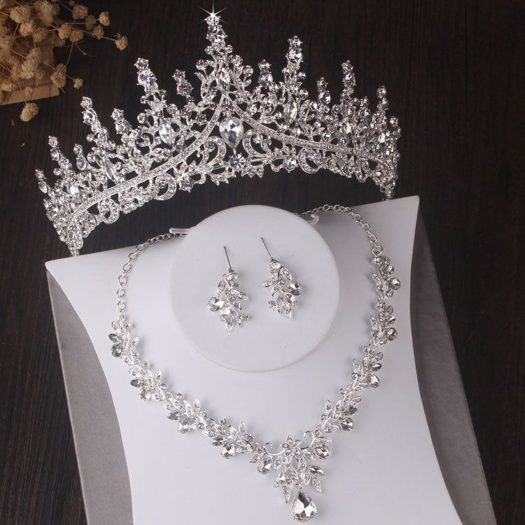 Gorgeous Silver Color Crystal Bridal Jewelry Sets Fashion Tiaras Crown Earrings Choker Necklace Women Wedding Dress Jewelry Set