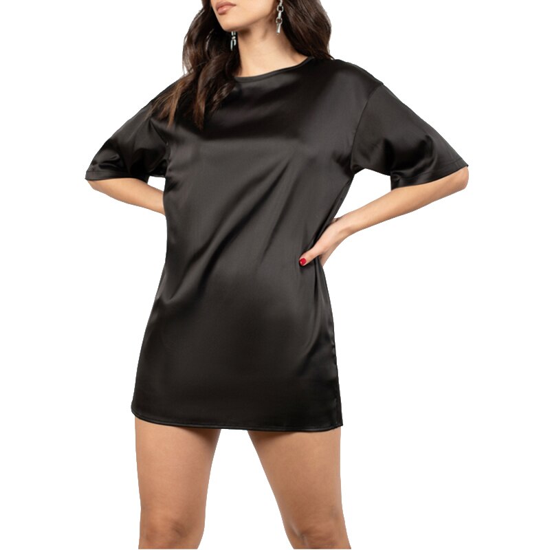 Oversize Satin Women Long T-Shirts 2020 Fashion Casual Loose O Neck Short Sleeve Streetwear Ladies Tops M30665