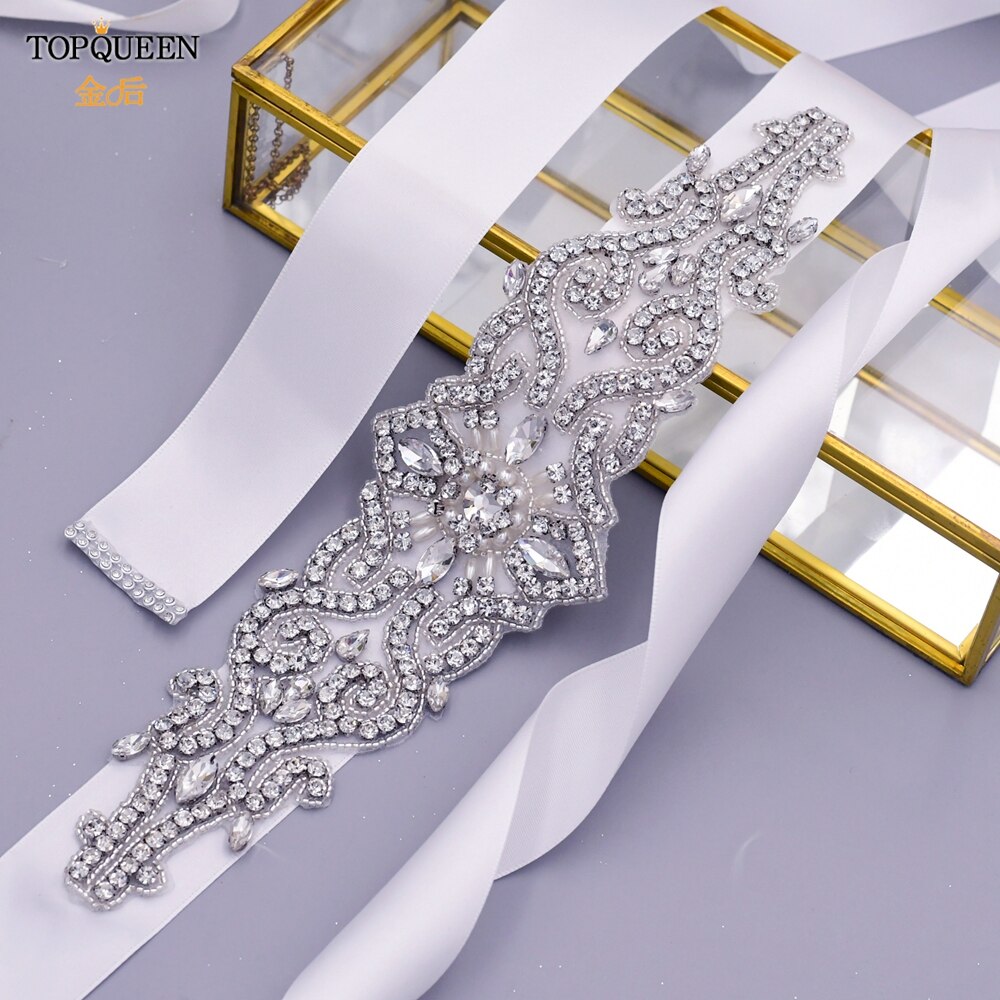 TOPQUEEN S26 Luxury Rhinestones Wedding Dresses Belt Women Crystal Belts for Bride Wedding Waistband Jewel Belts Bridal Sashes