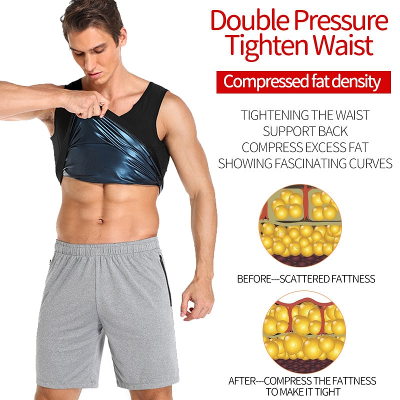 Men Sweat Sauna Shaper Waist Trainer Tummy Belly Compression Shirt Weight Loss Corset Fat Burning Fitness Slim Sweat Pro Polymer