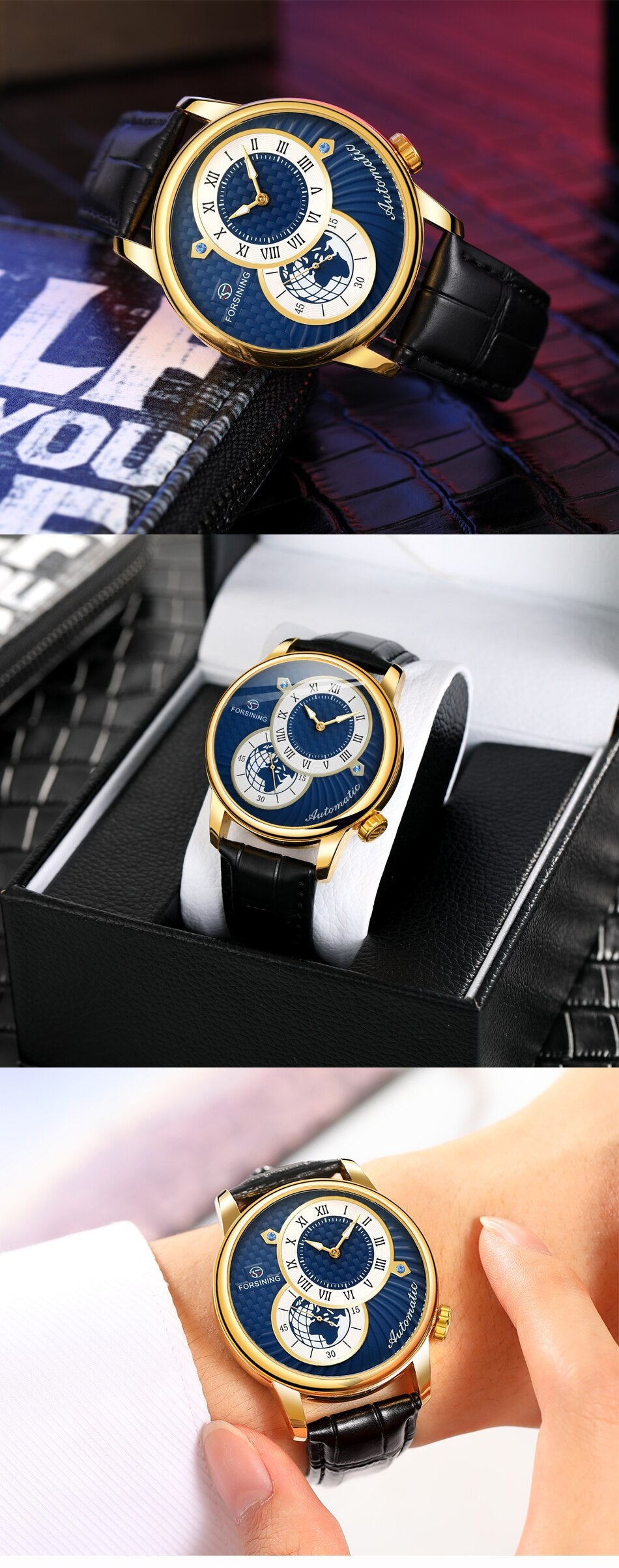 New FORSINING FSG8201 Men's Watch Waterproof Mechanical Mens Watches Leather Belt Luxury Business Automatic Watch Men Wristwatch