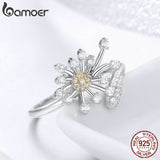 BAMOER Authentic 925 Sterling Silver Blooming Dandelion Love CZ Adjustable Rings for Women Wedding Engagement Jewelry SCR471