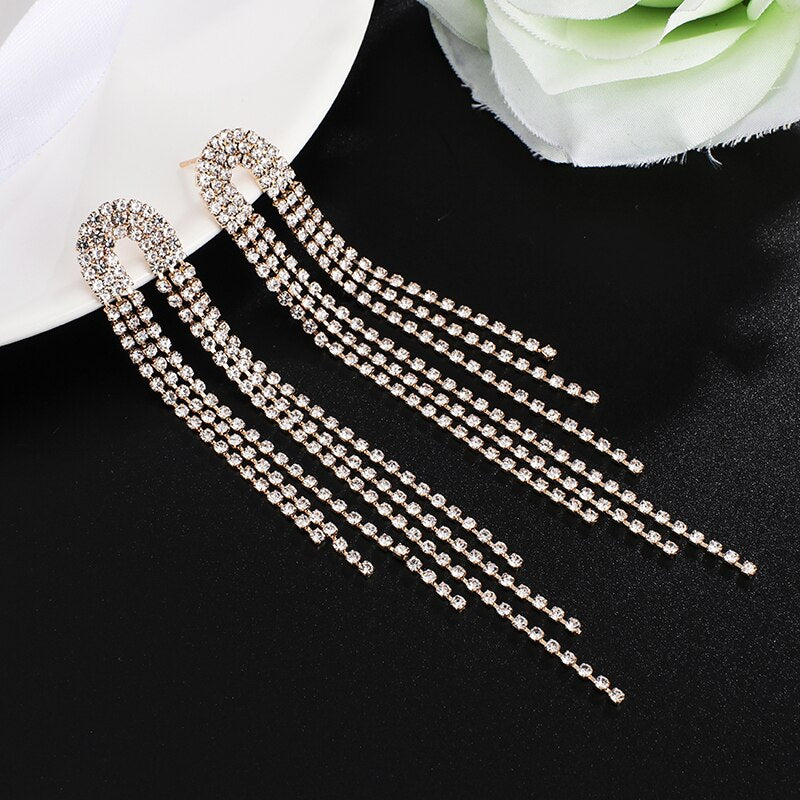 Rhinestone earrings Tassel Drop Earring For Women Luxury Jewelry Long Dangle Earing 2019 Party fashion accessories E619