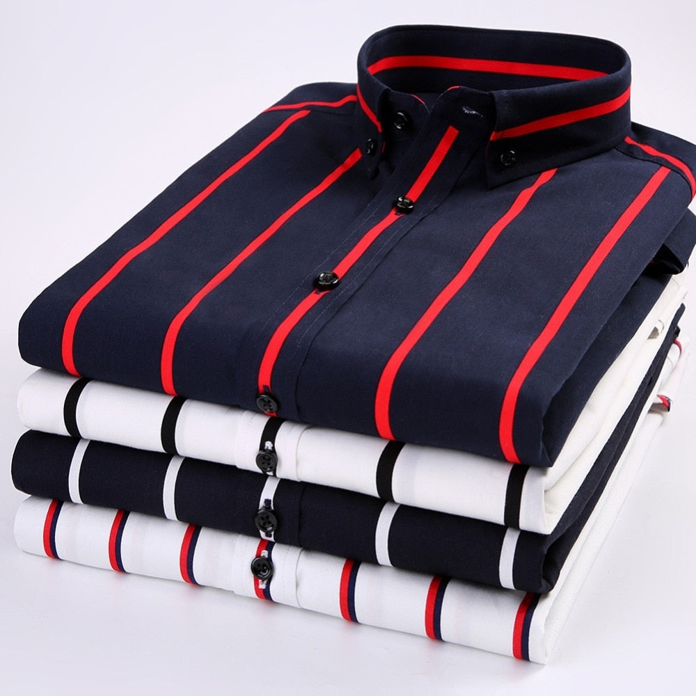 Summer Fashion Men Shirt Cotton Striped Short Sleeve Casual Shirts Button Down Collar Slim Fit Classic Clothing