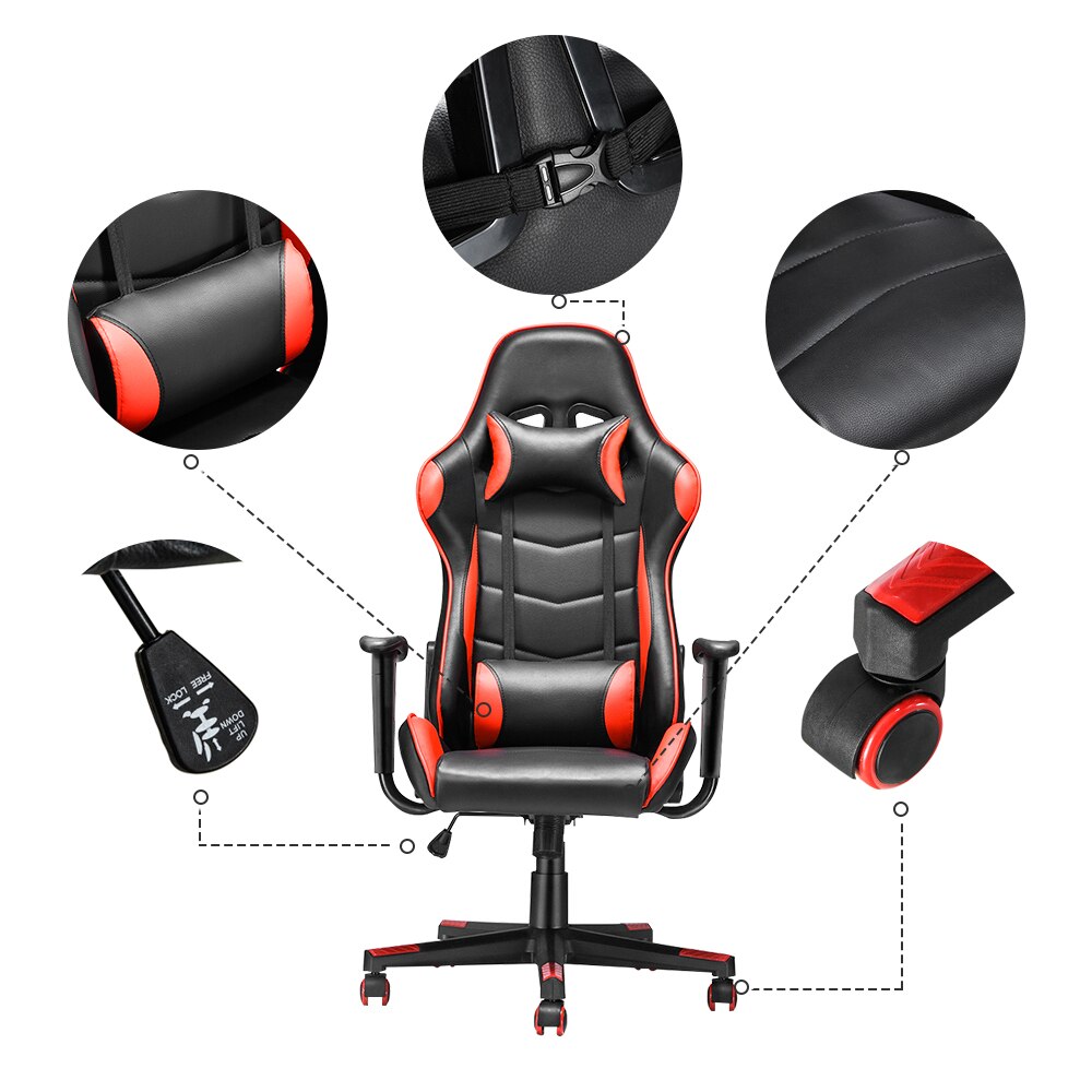 Panana Adjustable Office Chair Ergonomic High-Back Faux Leather Racing Bedroom Computer Game Chairs Reclining Seating