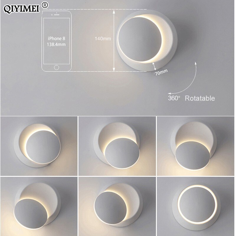 Wall Lamps Black White body for Bedroom living room 90-260V Wall Light Indoor Led Wall Lamp Rotatable Plated Metal 5W Led Sconce