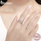 BAMOER Authentic 925 Sterling Silver Blooming Dandelion Love CZ Adjustable Rings for Women Wedding Engagement Jewelry SCR471