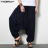 INCERUN Streetwear Harem Pants Men Hip-hop Drop Crotch Cotton Joggers Wide Leg Pants Trousers Men Chic Loose  Pantalones Hombre