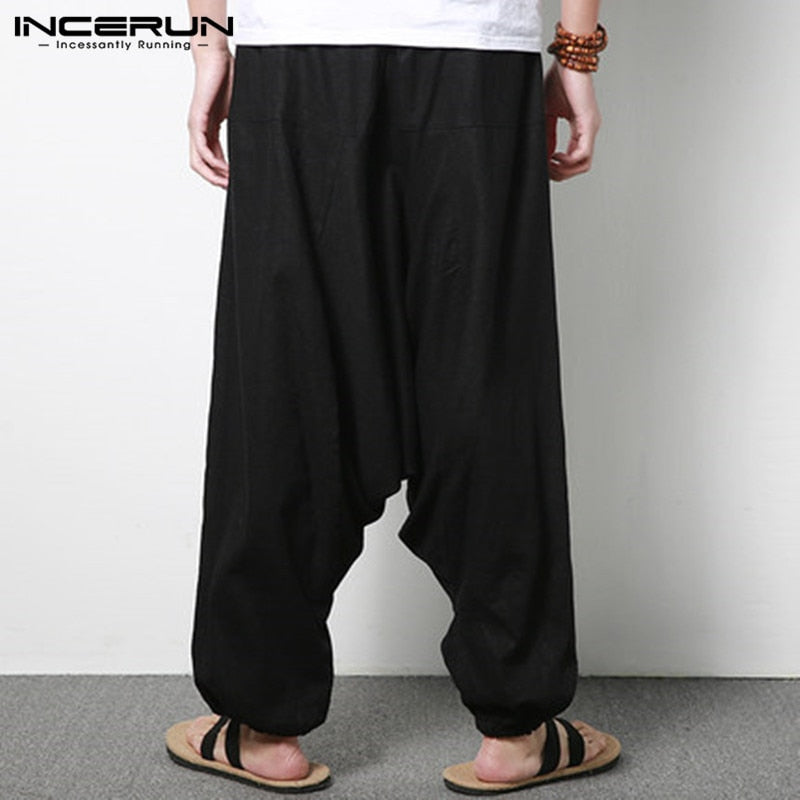 INCERUN Streetwear Harem Pants Men Hip-hop Drop Crotch Cotton Joggers Wide Leg Pants Trousers Men Chic Loose  Pantalones Hombre