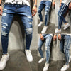 2019 New Brand Fashion Fashion Men's Ripped Skinny Jeans Destroyed Frayed Slim Fit Denim Pant Zipper US