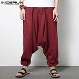 INCERUN Streetwear Harem Pants Men Hip-hop Drop Crotch Cotton Joggers Wide Leg Pants Trousers Men Chic Loose  Pantalones Hombre