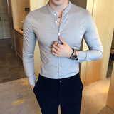 2019 New Men's Fashion Boutique Cotton Solid Color Collar Casual Business Long-sleeved Shirts Male Slim High-end Leisure Shirts