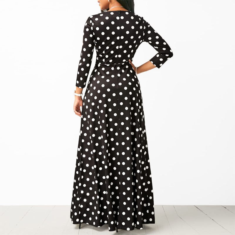 Women Polka Dot Long Sleeve Boho Dress Elegant Vintage Women Dresses Evening Party V Neck Maxi Long Dress Fashion Ladies Dresses