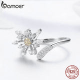 BAMOER Authentic 925 Sterling Silver Blooming Dandelion Love CZ Adjustable Rings for Women Wedding Engagement Jewelry SCR471