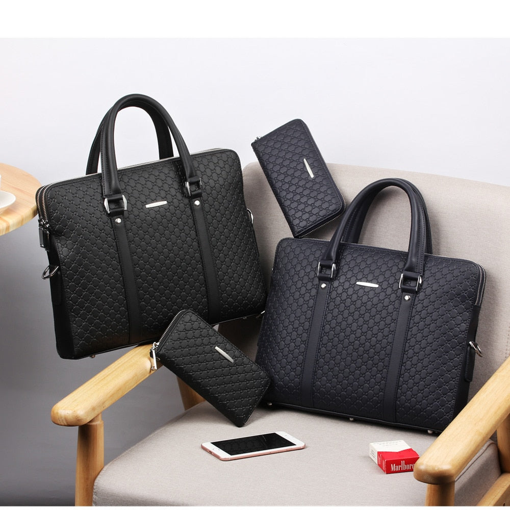 New Double Layers Leather Business Shoulder Bag Messenger Bag Laptops Handbags Travel Bags