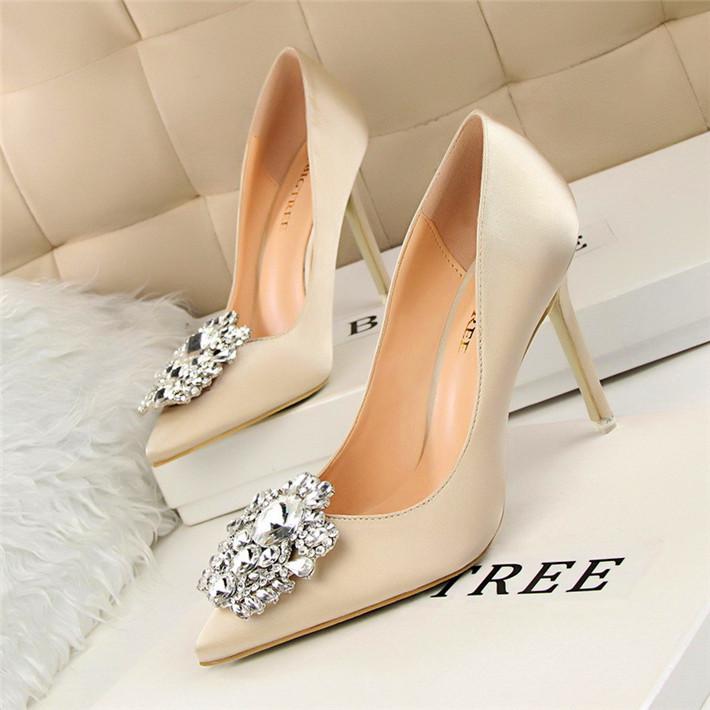 BIGTREE Flower Style Woman Wedding Bridal Shoes Sexy Pointed Toe Women Pumps Fashion Solid Silk Shallow High Heels 10cm Shoes