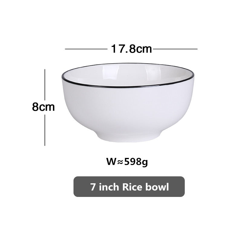 White Dinner Plate Set Ceramic Kitchen Plate Tableware Set Food Dishes Rice Salad Noodles Bowl Soup Kitchen Cook Tool 1pc