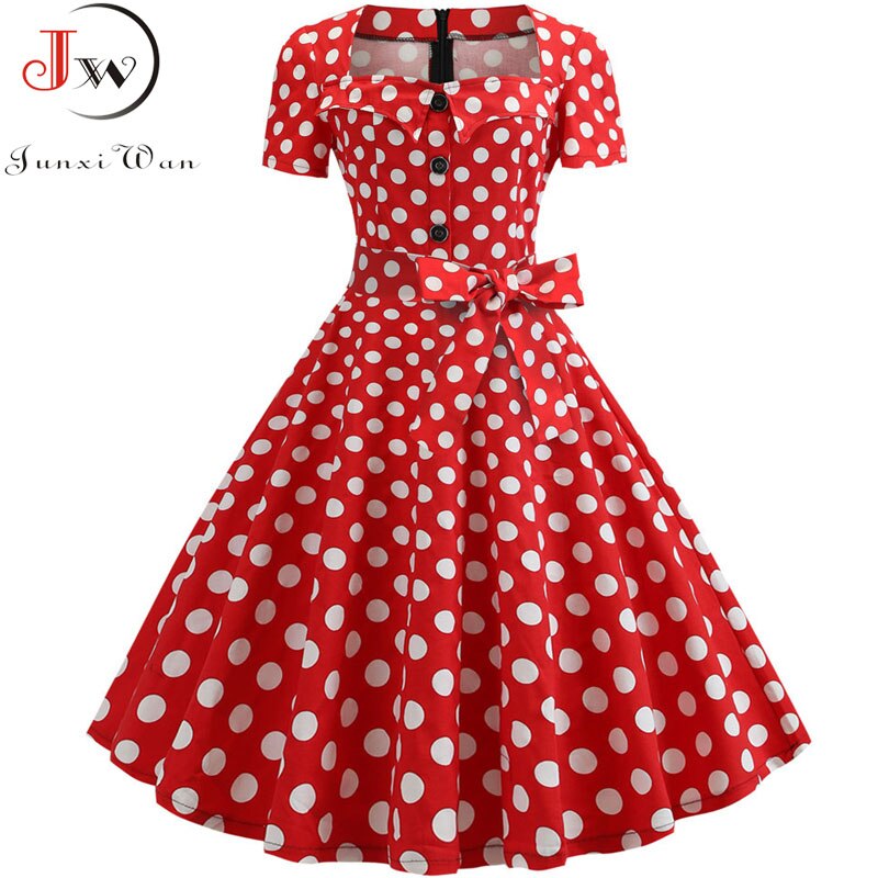 Women Summer Dress Elegant Retro Vintage 50s 60s Robe Rockabilly Swing Pinup Dresses Casual Plus Size Red Party Vestidos