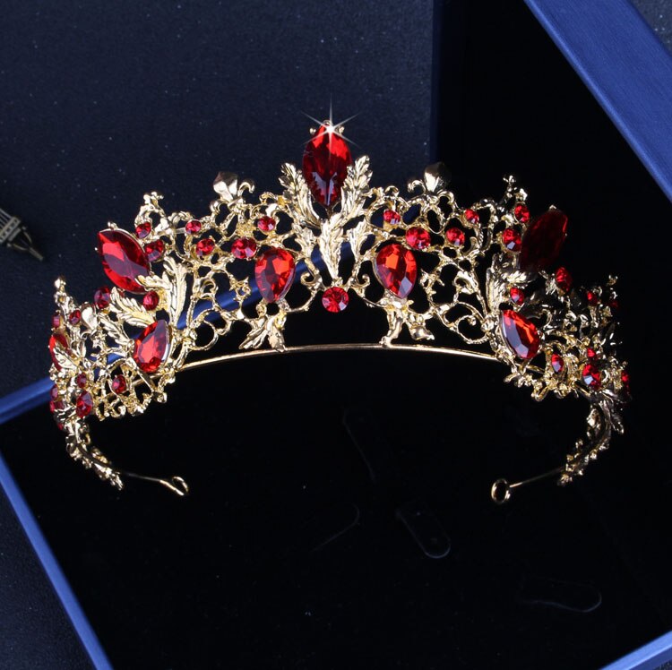 Baroque Vintage Gold Red Crystal Bridal Jewelry Sets Rhinestone Tiaras Crown Choker Necklace Earrings Set Wedding Accessories