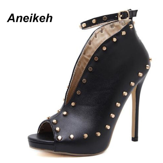 NEW Autumn Women Shoes 2021 Peep Toe Pumps High Heels Women's Shoes Ankle Boots Rivets Buckle Motorcycle Women's Pumps Aneikeh