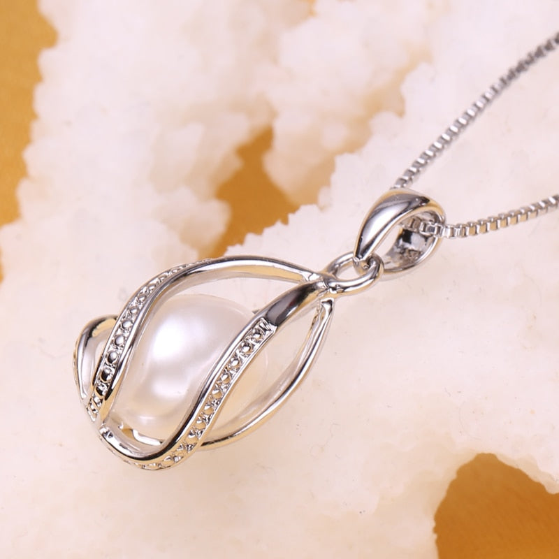 FENASY Natural Freshwater Pearl Pendant Cage Necklace Fashion 925 Sterling Silver Boho Statement Necklace Pearl Jewelry