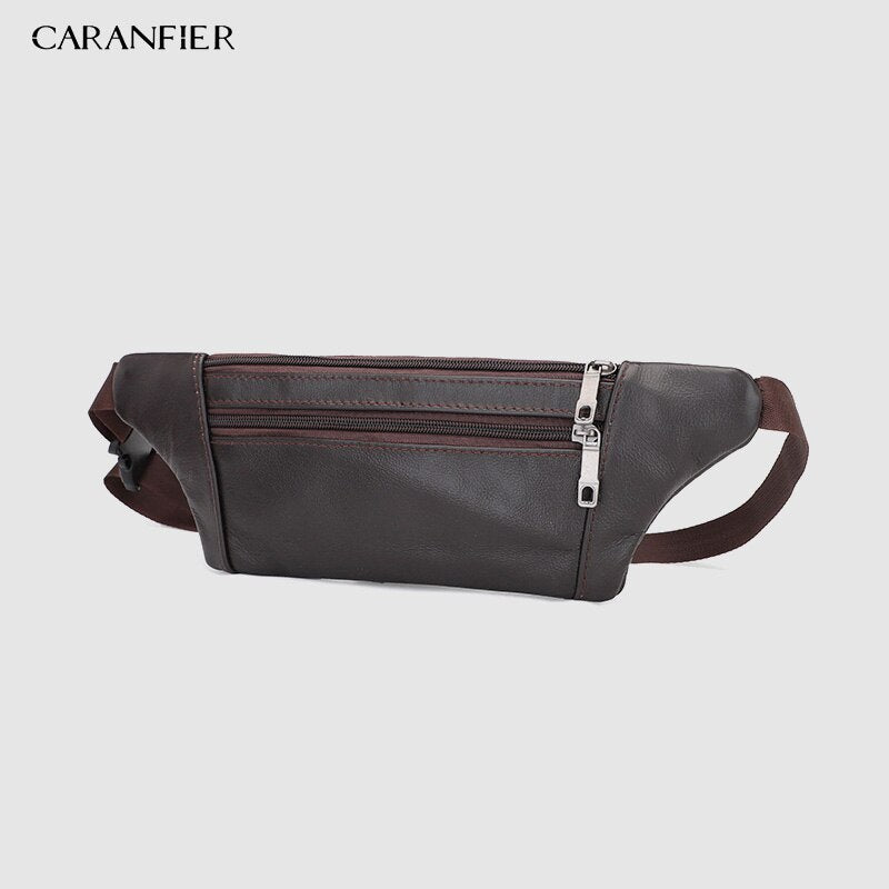 CARANFIER Mens Chest Bags Shoulder Messenger Bags PU Leather Casual Zipper Soft Male Classic Solid Color Travel Crossbody Bag