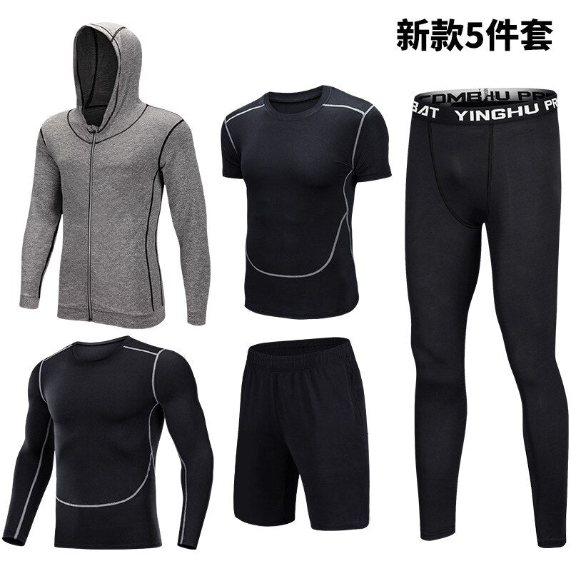 5PCS Set Men's Compression GYM Tights Sports Sportswear Suits Training Clothes Suits Workout Jogging Clothing Tracksuit Sports