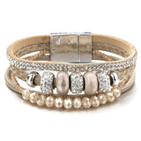ALLYES Ceramic Beads Charm Leather Bracelets For Women Retro Boho Style Crystal Wide Multilayer Bracelet Female Jewelry
