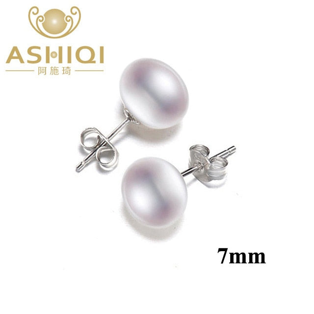 ASHIQI Natural Freshwater Pearl Stud Earrings 2021 Trendy for Women Real 925 Sterling Silver Jewelry Gift Wholesale