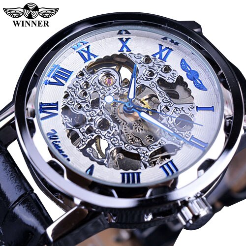 Winner Black Gold Male Clock Men Relogios Skeleton Mens Watches Top Brand Luxury Montre Leather Wristwatch Men Mechanical Watch