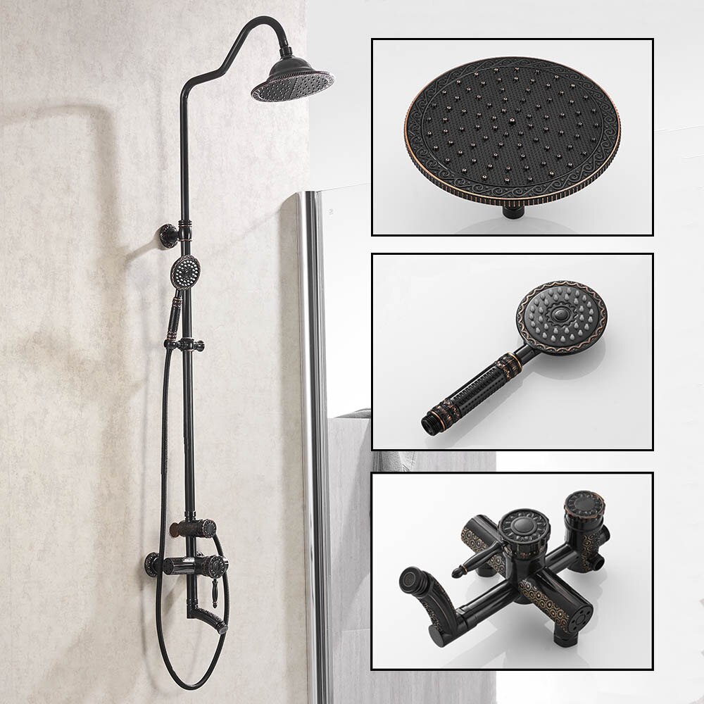 Shower Faucets Antique Bathroom Shower Set Bath Rain Shower Wall Mounted Hand Held Brass Shower Head Chuveiro Do Banheiro 9712