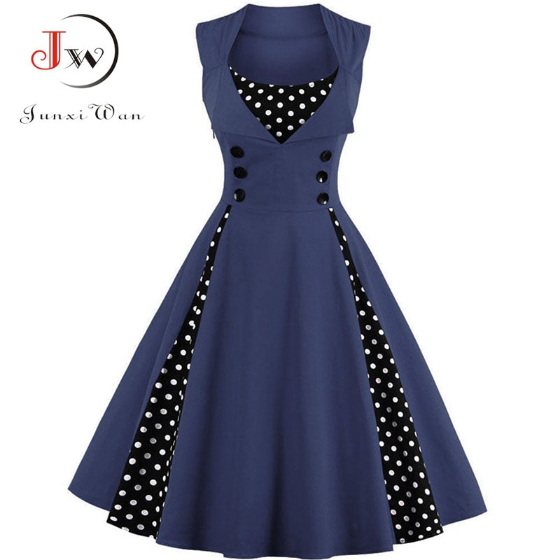 S-4XL Women Robe Retro  Vintage Dress 50s 60s Rockabilly Dot Swing Pin Up Summer Party Dresses Elegant Tunic Vestidos Casual