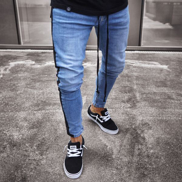 Skinny Jeans Men Hip Hop Stripe Elastic Slim Fit Denim Pants Male Stretchy Pencil Bottoms street Knee Ripped Holes Jeans