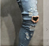 Fashion New Male hole badge embroidery denim trousers pants Men's streetwear hiphop skinny Casual Patch Jeans