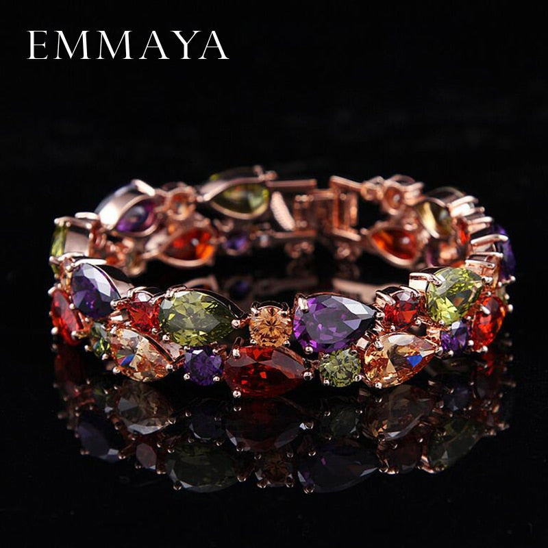 Emmaya Factory Price Mona Lisa Multicolor Cubic Zircon Bracelets Bangles Luxury Wedding Bracelets for Women Crystal Jewelry