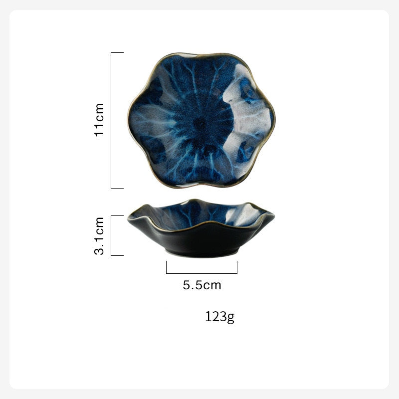 Beautiful Retro Lotus Ceramic Plate Porcelain Kiln Glazed Flower Dinner Plate Sauce Nuts Fruit Tray Party Snack Dishes Plate