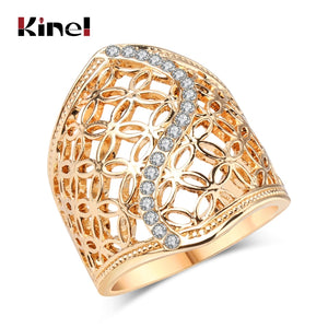 Fashion Hollow Big Ring For Women Gold Color Fine Jewelry Vintage Wedding Crystal Gift Hot
