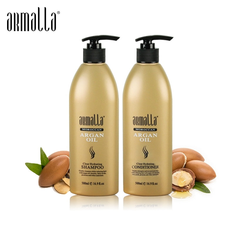 500ml Moroccan Dry Natural Shampoo+500ml Argan Oil Deep Conditioner For Hair Repairs Damage Hair