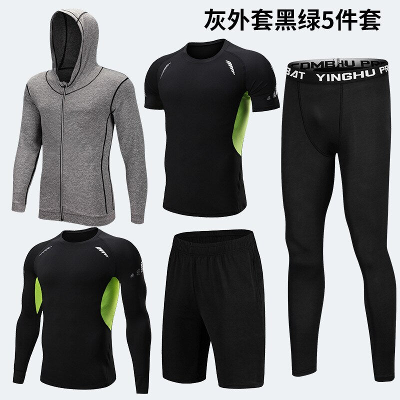 5PCS Set Men's Compression GYM Tights Sports Sportswear Suits Training Clothes Suits Workout Jogging Clothing Tracksuit Sports